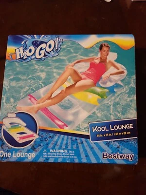 H2O Go! Kool Lounge 65in x 35in Large Pool Float Raft Back Head & Arm Rest NIB