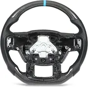 Carbon Steering Wheel, Leather Hand Grip Wheel Compatible with Ford Raptor 2017‑2021, Blue Stripe Steering Wheel Replacement