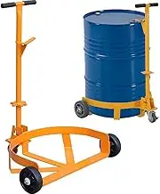 Manual Heavy Duty Oil Drum Cradle, Low Profile Steel Oil Drum Caddy Cart, 500kg Capacity Movable Oil Drum Rack Trolleys with Handle & Wheels for Workshop, Factory,Warehouse,Flowerpot