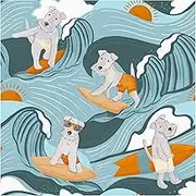 HAOKHOME Dog Wallpaper Stick and Peel Wave Removable Wall Paper Blue/Orange Vinyl Stick on Wall Mural Decor 0.45m x 3m