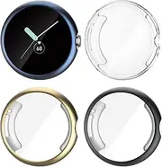 4 Pack Fvlerz Case Compatible with Google Pixel Watch/Pixel Watch 2/Pixel Watch 3 (41mm) Screen Protector, Soft TPU Full Protective Bumper Cover Plated Case Accessories for Google Pixel Smartwatch