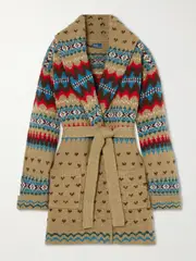 [Polo Ralph Lauren] Polo Ralph Lauren - Belted Intarsia Wool, Alpaca And Linen-blend Cardigan - Brown - small small Brown