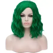 Breathable Women Hair Wigs 16" Green Curly Wig with Wig Cap Fluffy Curly Wavy