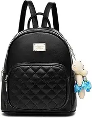 [MUSONG] Mini Backpack for Women with Mini Bear, Vegan Leather Small Backpack, School Bags, Casual Travel Daypacks, Fashion Backpack Purse for Travel Work Shopping (Black)