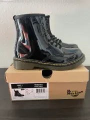 Dr. Martens 1460 J Black Patent Leather Lace-Up & Zip Combat Boots. KIDS 13