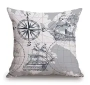 Nautical Sailboat Map Throw Pillow Cover Ship Anchor Cotton Linen Tss34