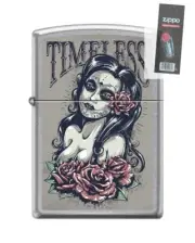 Zippo 82131 timeless day of the dead woman roses Lighter + FLINT PACK
