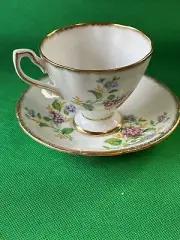 Vintage Taylor Kent Longton England Bone China Tea Cup & Saucer Floral GOLD TRIM