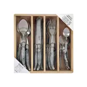 24pc Laguiole Etiquette Knife/Spoon/Fork/Teaspoons Cutlery Set Marble White