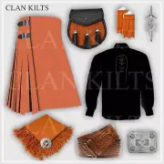 Scottish Handmade Saffron 8yard Traditional Tartan Kilt with Accessories For Men