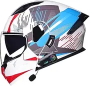Lightweight Full Face Motorbike Helmet,Bluetooth Modular Flip Up Motorcycle Helmet for Men and Women,DOT/ECE Certification with Double Sun Visor Motocross Racing Helmet