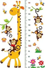 DEKOSH Kids Room and Baby Nursery Giraffe Monkeys and Height Chart Wall Decal Set Peel and Stick Wall Stickers for Kids Playroom