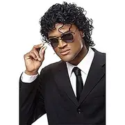 Mens Short Curly Wig Black Synthetic Rocker Wig California Halloween Costume Culture Wet Look Wig