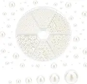 PandaHall 2200pcs White Pearl Beads, 6 Sizes No Holes/Undrilled Imitated Pearl Beads Garment Accessories Acrylic Pearls for Table Scatter Vase Filler Floating Pearls Wedding Decor, 2/3/4/5/6/8mm