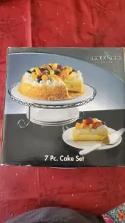 Godinger 7 Pc. Cake Set Cake Plate Stand 4 Dessert Plates Serving Spatula