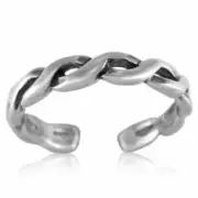 Modern Twist Braid Toe Ring Genuine Solid Sterling Silver 925 Size Adjustable
