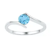 14k White Gold Round Created Blue Topaz Solitaire Ring 7/8 Cttw