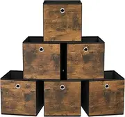 [SONGMICS] Storage Cubes, Set of 6 Storage Bins with Handle, Oxford Fabric and Non-Woven Fabric Storage Boxes, 33 x 33 x 33 cm, Fit Cube Storage Unit, Foldable, Rustic Brown and Black RFB133B01