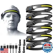 Rechargeable Headlamp 6 PCS, 230°Beam Headlamp for Adults, 6 Mode Camping Hea