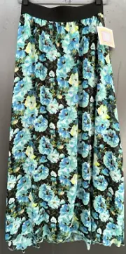 LuLaRoe Maxi Skirt XS Black Blue Floral Pull On Flowy Preppy Boho Y2K USA NEW