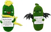 [Shukqueen] Emotional Support Handmade Yellow Scarf Green Bat Pickle Cucumber, Knitting Positive Cucumber with Motivational Words, Funny Gifts for Women Men, Home Family Room Decor(2pcs)