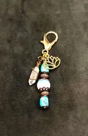Moonstone & Turquoise Crystal Pet Charm, Collar Charm, Lotus Flower Pet Charm