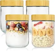 4PCS Airtight Food Storage Containers Set of Glass Spice Jars with Bamboo Lid for Kitchen Use Large Capacity Dry Fruit Snack Storage Jar Overnight Oats Container Mason Jar Ideal for Gifts (500ML)