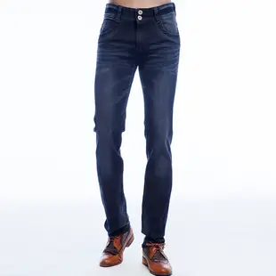 BOBSON 男款低腰雙釦彈性深藍直筒褲