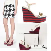 GUCCI AITANA SHOES GG PLATFORM ESPADRILLE WEDGES SANDALS 38.5 US 8.5