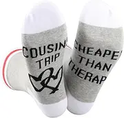 [JTOUK] Cousin Gift Cousin Trip Cheaper Than A Therapy Funny Bachelorette Party Socks Family Vacay Gift Bridesmaid Gift