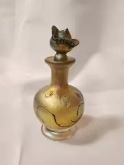 Gold Luster Perfume Bottle With Red Threading And Millifiore Design.
