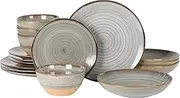 Gibson Elite 16 Piece Dreamweaver Double Bowl Terracotta Reactive Dinnerware Set - Grey