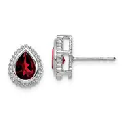 14k White Gold Pear Garnet Post Earrings