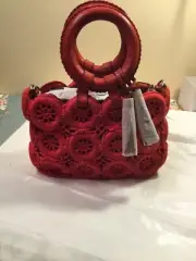 Rare Patricia Nash Bag Vobbia Crochet Tote Papaya Leather Tasseled NWT