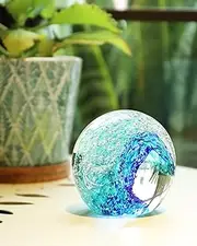 Hand Blown Glass Sphere Ocean Waves, Blue Paperweight, Decorative Ball, Sea Glass Art, Crystal Collectible, Home & Office Decor, Gift, Mother Day