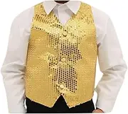 Unisex Sequin Vest Waistcoat Dance Party Gold Costume Mens Womens Boys Girls Adult Size L