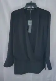 BCBGMaxazria NWT Women's Jaclyn Black Draped Hi Low Blouse Size S 100% Polyester