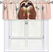 LHBWCVN Cute Sloth Valances for Windows, Rod Pocket Window Treatment Drapes Farmhouse Kitchen Curtains Short Blackout Window Curtains for Living Room Bedroom Decor 54x18 Inch
