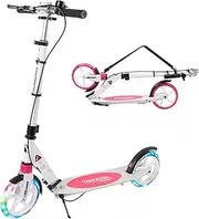 [TENBOOM] Scooters for Adults Kids Teenagers City Scooter for Kids Ages 8-12, Large Wheels Folding Adjustable Scooter, Free Carry Strap and Bell
