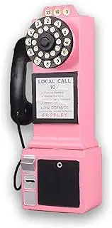 48x22x13cm Retro Telephone Booth Decoration Iron Retro European Wall Corded Telephone Model Accessories Clothing Store Bar Window Decoration,Pink
