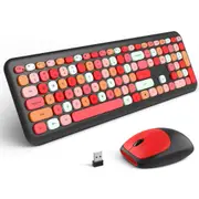 ANYMOB Bluetooth Keyboard And Mouse Combo Set Red Colorful Retro Design Portable Wireless Soft Touch Keys