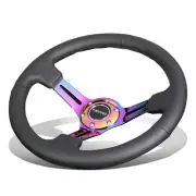 NRG REINFORCED 350MM 3"DEEP DISH NEO CHROME SPOKE LEATHER RACING STEERING WHEEL