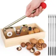 Nutcracker with 6 Forks Heavy Duty Walnut Cracker with Wooden Base for All Nuts,