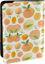[EdWal] Peach Print Passport Cover with Credit Card Holder Leather Passport Case, for Women Men Family ID Travel, Black, One Size