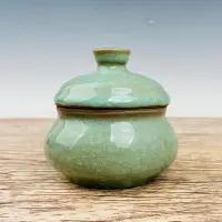 在飛比找Yahoo!奇摩拍賣優惠-古董瓷器 汝瓷冰片茶葉罐，高9cm，直徑10cm，編號200