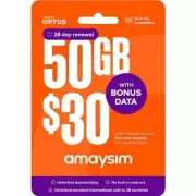 Amaysim moible $30 Prepaid Starter Pack: Unlimited talk 28 countries + 50GB Data