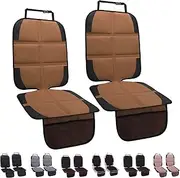 NEWFOM Car Seat Protector for Child Car Seat, 2 Pack Baby Car Seat Covers with Mesh Pockets & Non-Slip Backing 600D Durable Seat Protector Under Baby Car Seat for Car Back Seat (Brown, Standard)