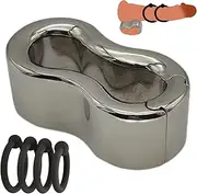 BDSM stainless steel testicle ring cock ring extra thick heavy testicle stretcher metal ball stretcher testicle weight scrotum pendant stretch rings with 4 size silicone ring set sex toy(F)