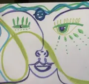 Mindful, Not Demure Abstract Cubism Drawing Original Moody Virgo Art