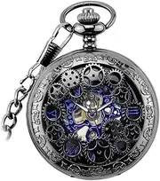 [harayaa] Retro Mechanical Pocket Watch with Glass Dome and Chain